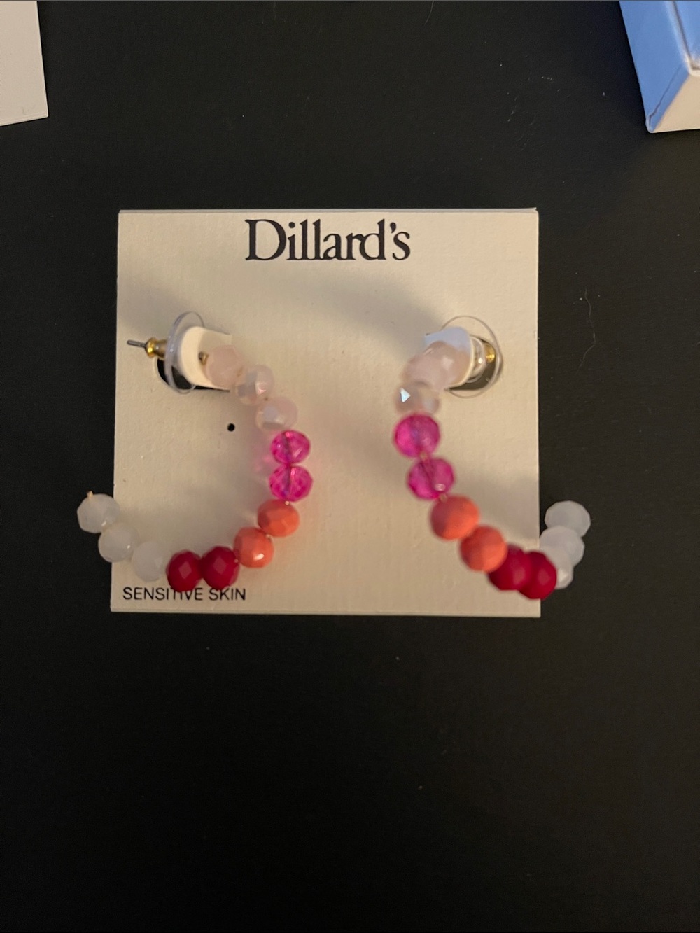 Dillard's Pink & Red Beaded Hoop Earrings